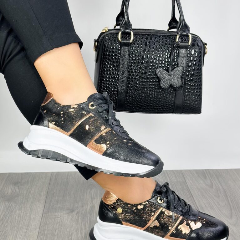Tenis Negro print x ocre (T-463)