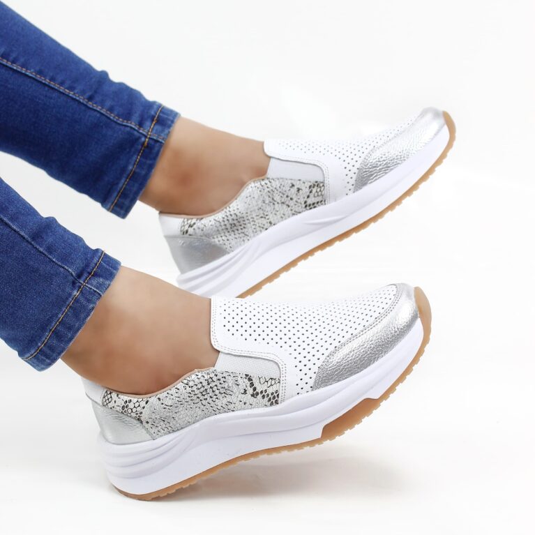 Tenis sin cordones Blanco con Plateado (DP20)
