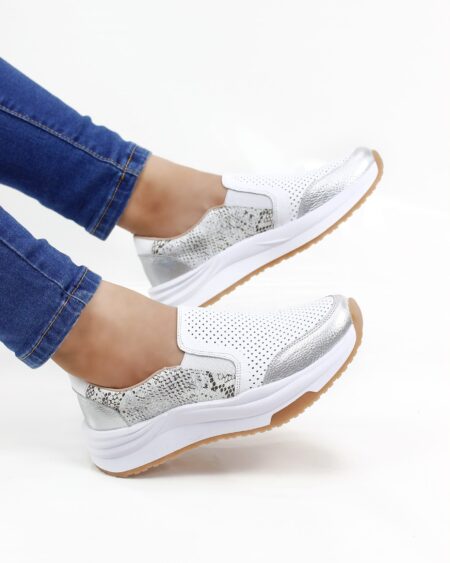 Tenis sin cordones Blanco con Plateado (DP20)