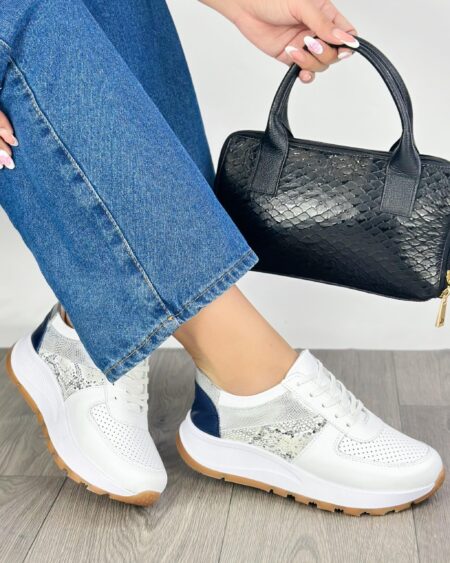 Tenis Blanco x Azul con Plateado (667)