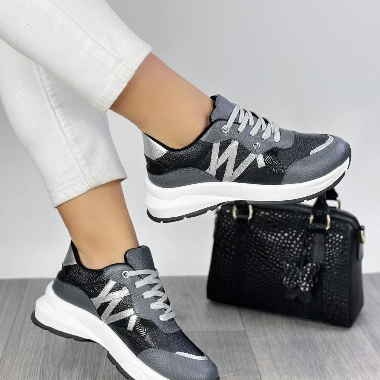 Tenis Gris Pizarra x Negro y Plateado (H809)