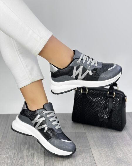 Tenis Gris Pizarra x Negro y Plateado (H809)