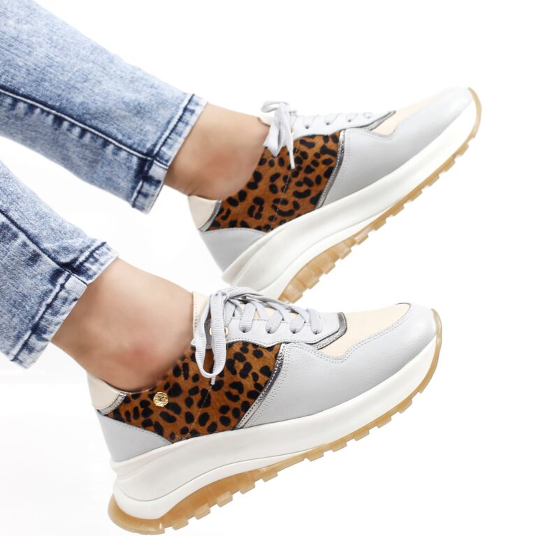 Tenis Gris Talco con Animal Print (T-481)