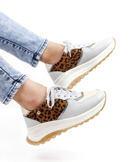Tenis Gris Talco con Animal Print (T-481)
