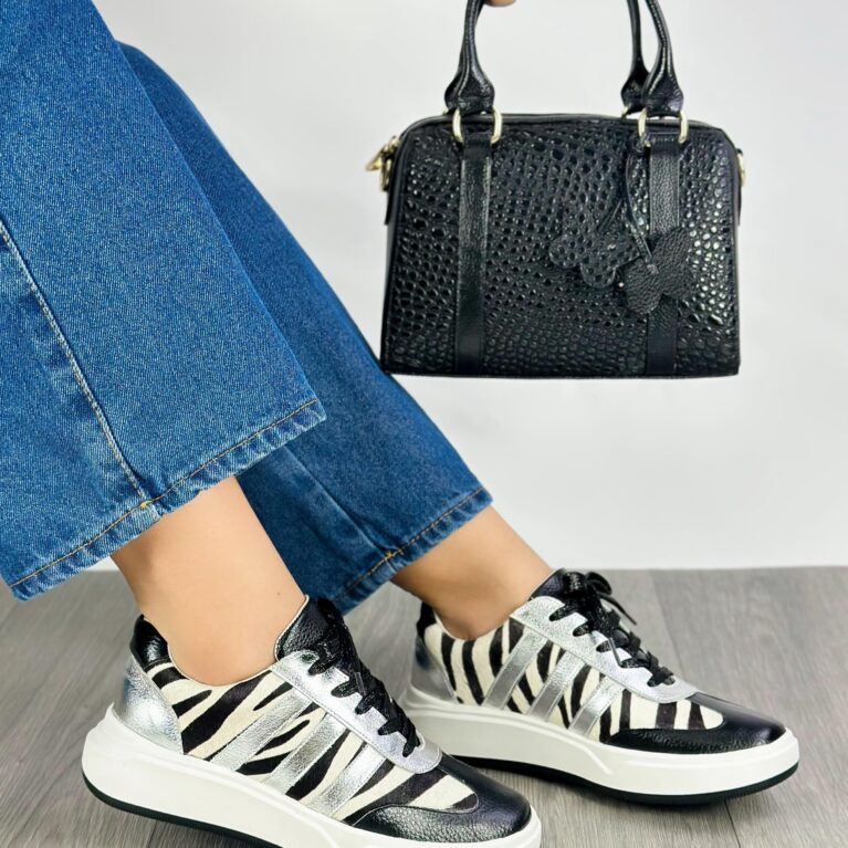 Tenis Negro x Cebra líneas Plata (DP96)