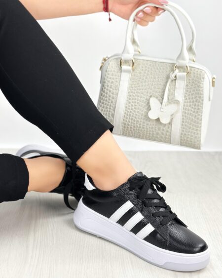 Tenis Negro x líneas Blanco (675)