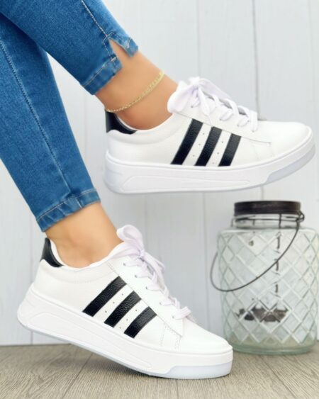 Tenis Blanco x líneas Negros (675)