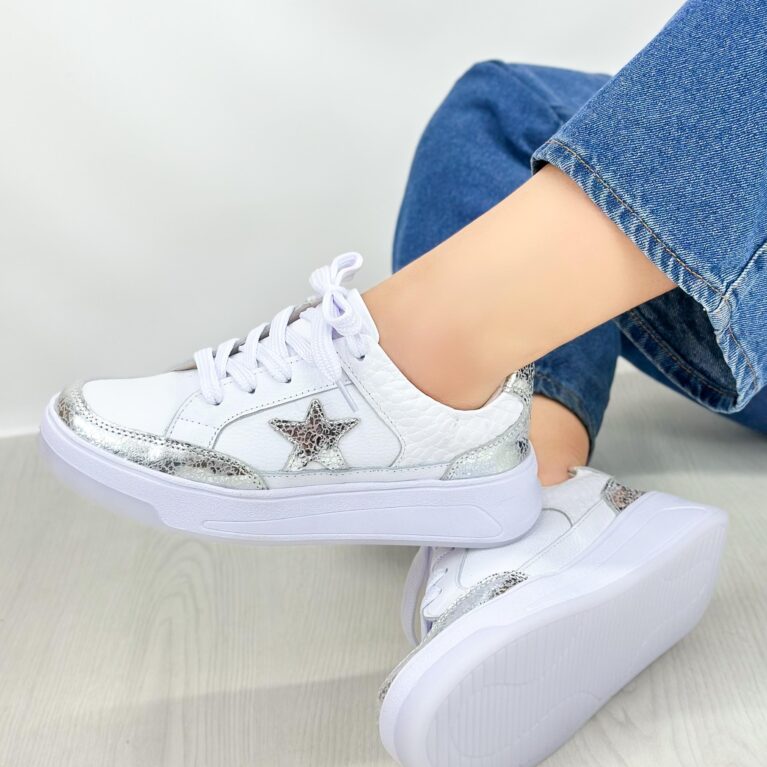 Tenis Blanco x Plateado Folia (695)