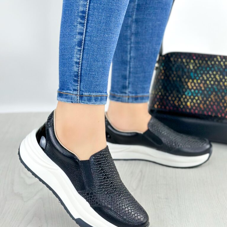 Tenis sin cordones Negro x Charol (DP20)
