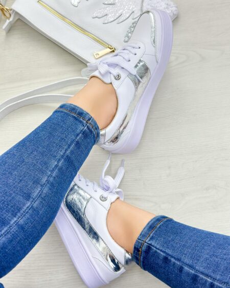 Tenis Pompon Blanco x Plateado (TR-230)