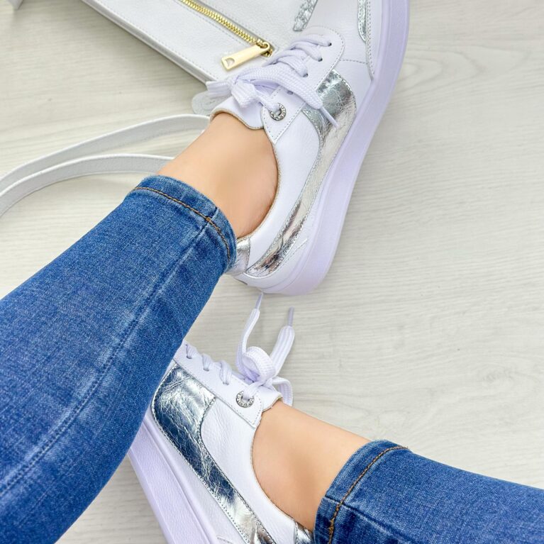 Tenis Pompon Blanco x Plateado (TR-230)