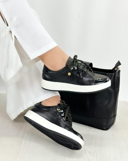 Tenis Combinado Negro x Dorado (T-465)