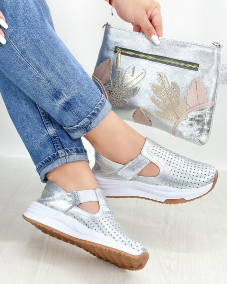 Tenis Velcro Plateado (685)