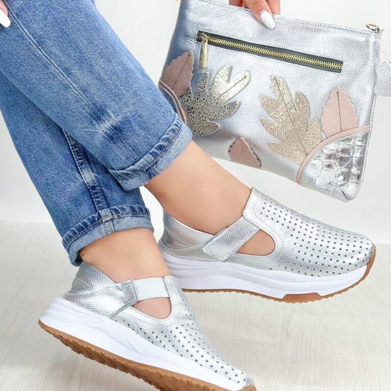 Tenis Velcro Plateado (685)