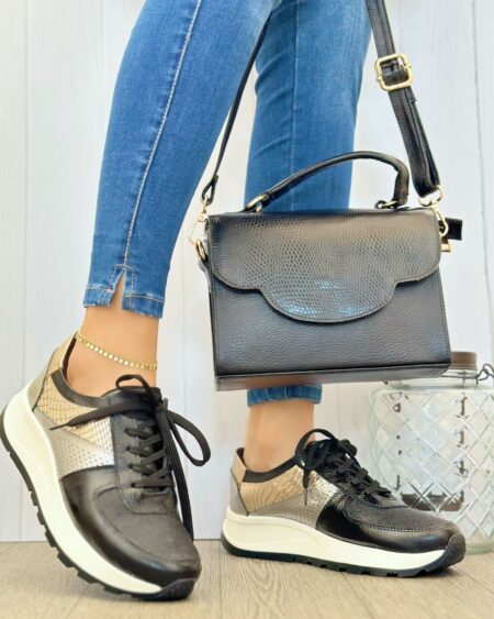 Tenis Negro x Dorado (667)