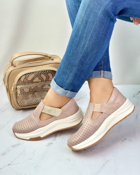 Tenis Velcro Taupe x Dorado (685)