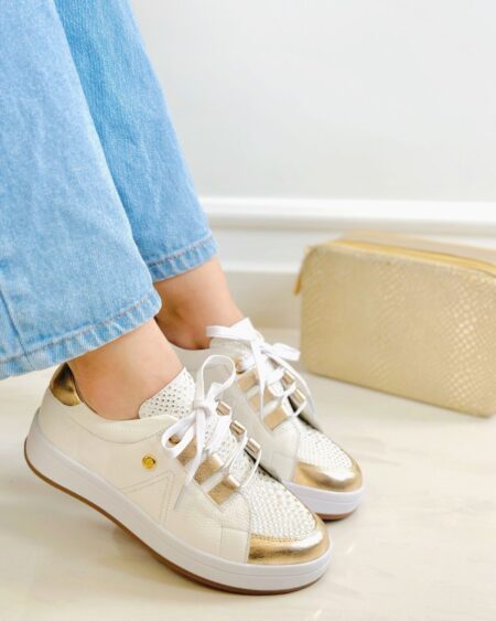 Tenis Combinado Blanco x Dorado (T-465)