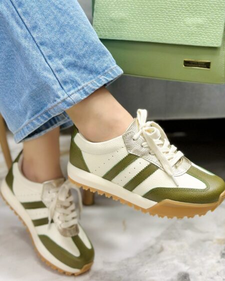 Tenis Combinado Talco x Verde y Dorado suela Kley (718)