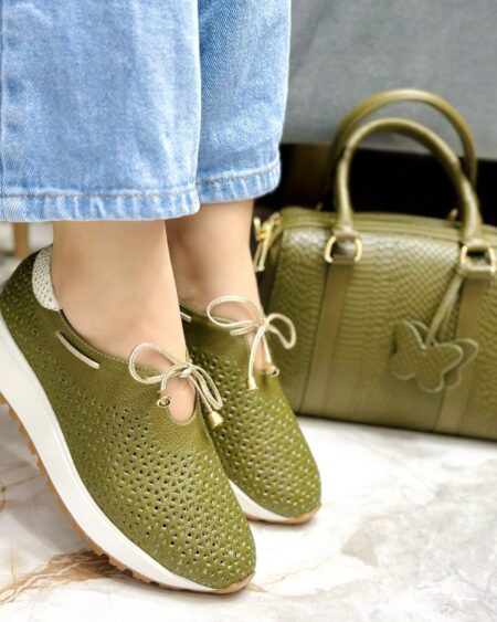 Tenis sin cordones Verde x Dorado (T-5162)