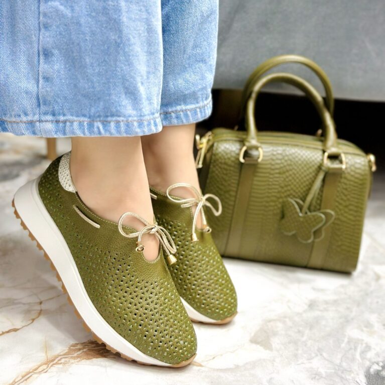 Tenis sin cordones Verde x Dorado (T-5162)