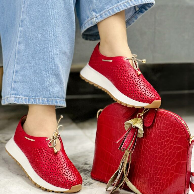 Tenis sin cordones Rojo x Dorado (T-5162)