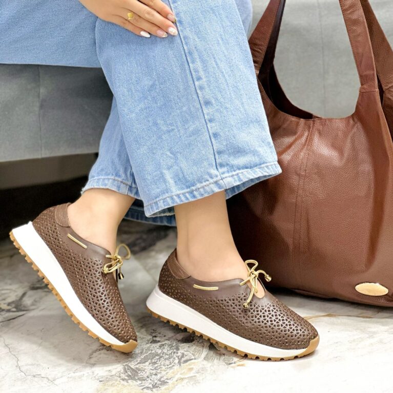 Tenis sin cordones Chocolate x Dorado (T-5162)