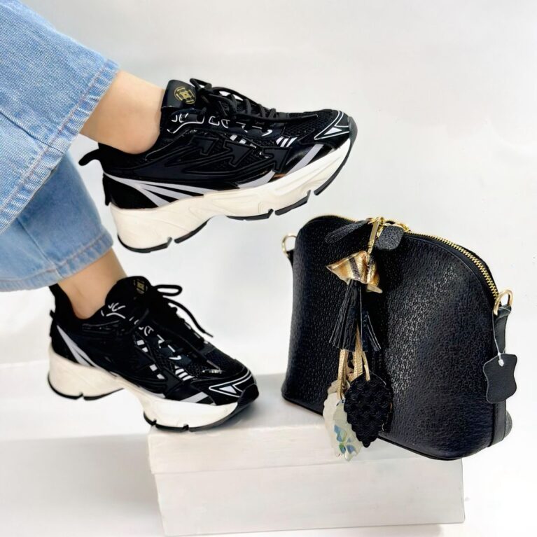 Tenis Negro x Gris Claro Sintetico (T89)