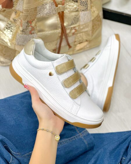 Tenis Blanco x Dorado Velcro (700)