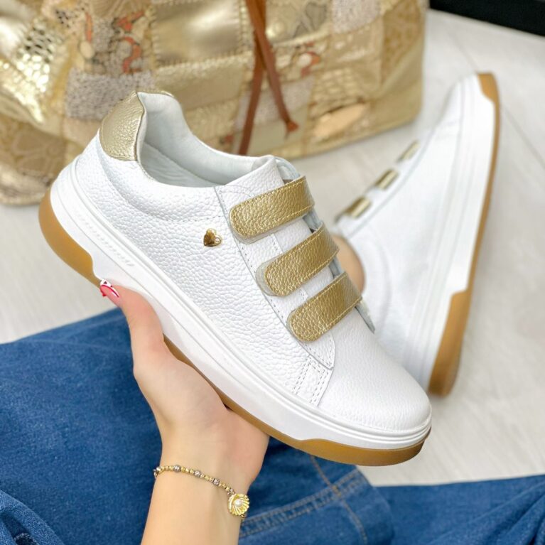 Tenis Blanco x Dorado Velcro (700)